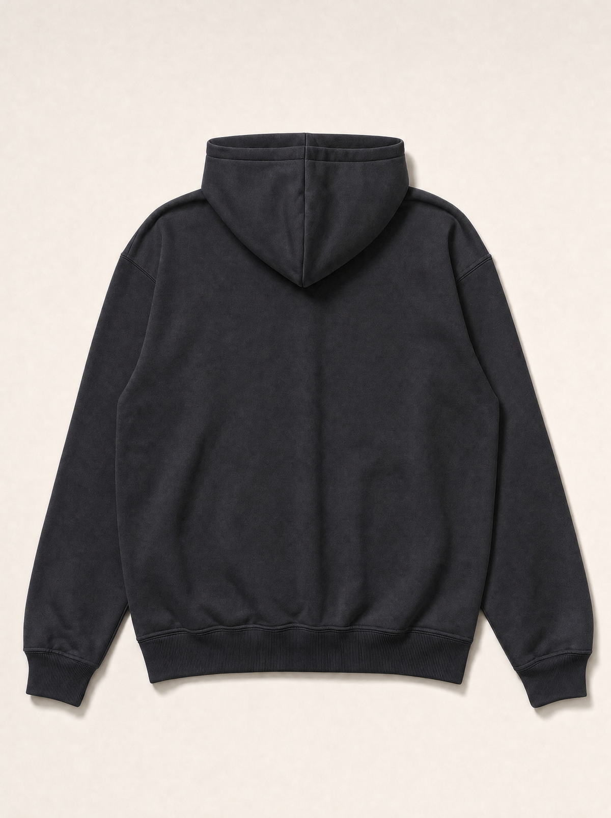 Origin Hoodie in black, back, laid flat